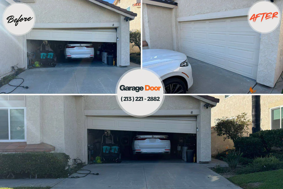 Before and after: garage door repair Wake Forest, NC